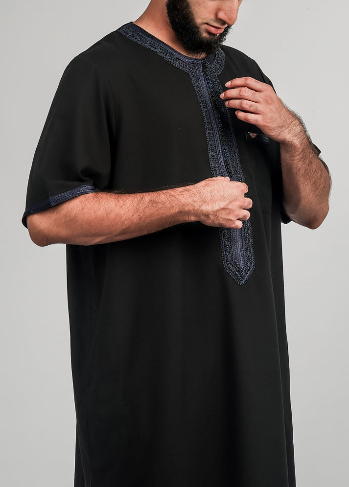 Eagle Moroccan Thobe - Black With Navy