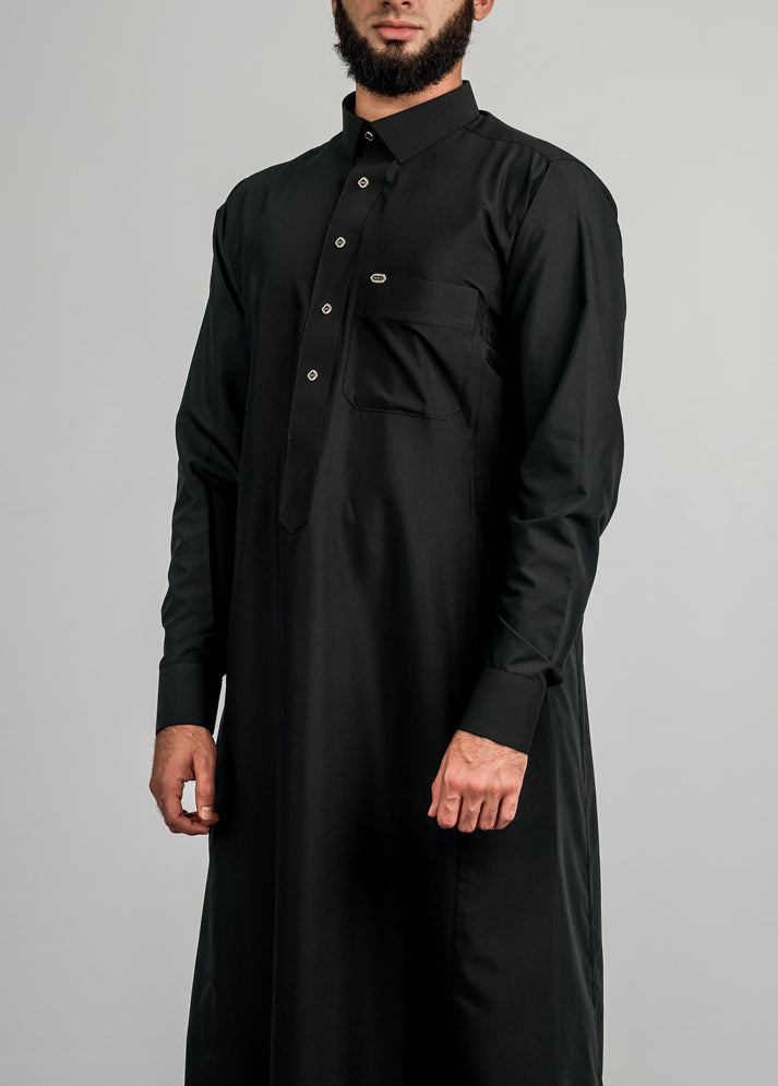 Falcon Thobe - Black With Gold Button