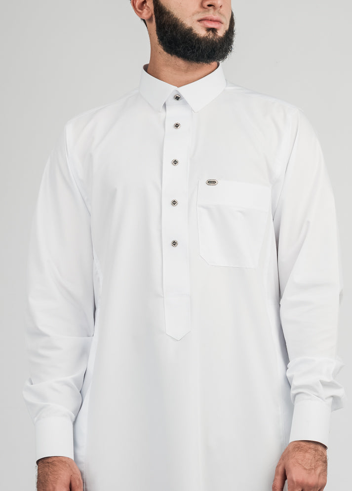 Falcon Thobe - White With Gold Button