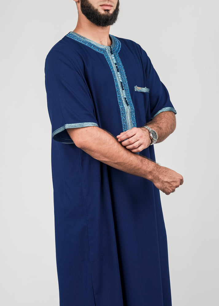 Eagle Moroccan Thobe - Navy With Sky Blue