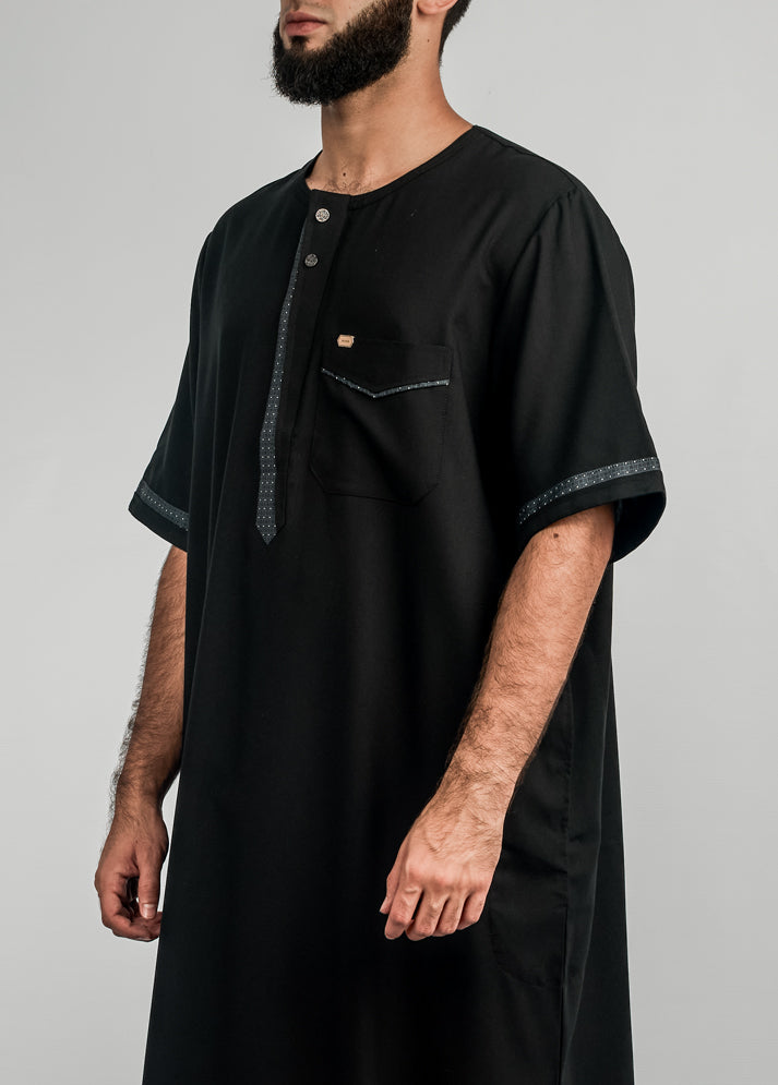 Hawk Short Sleeve Thobe - Black