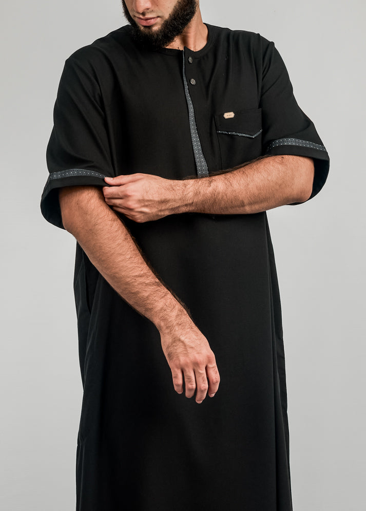 Hawk Short Sleeve Thobe - Black