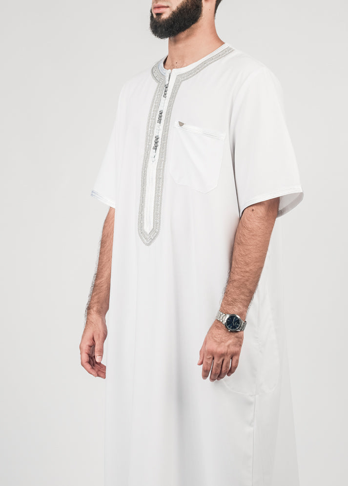 Eagle Moroccan Thobe - White with Grey